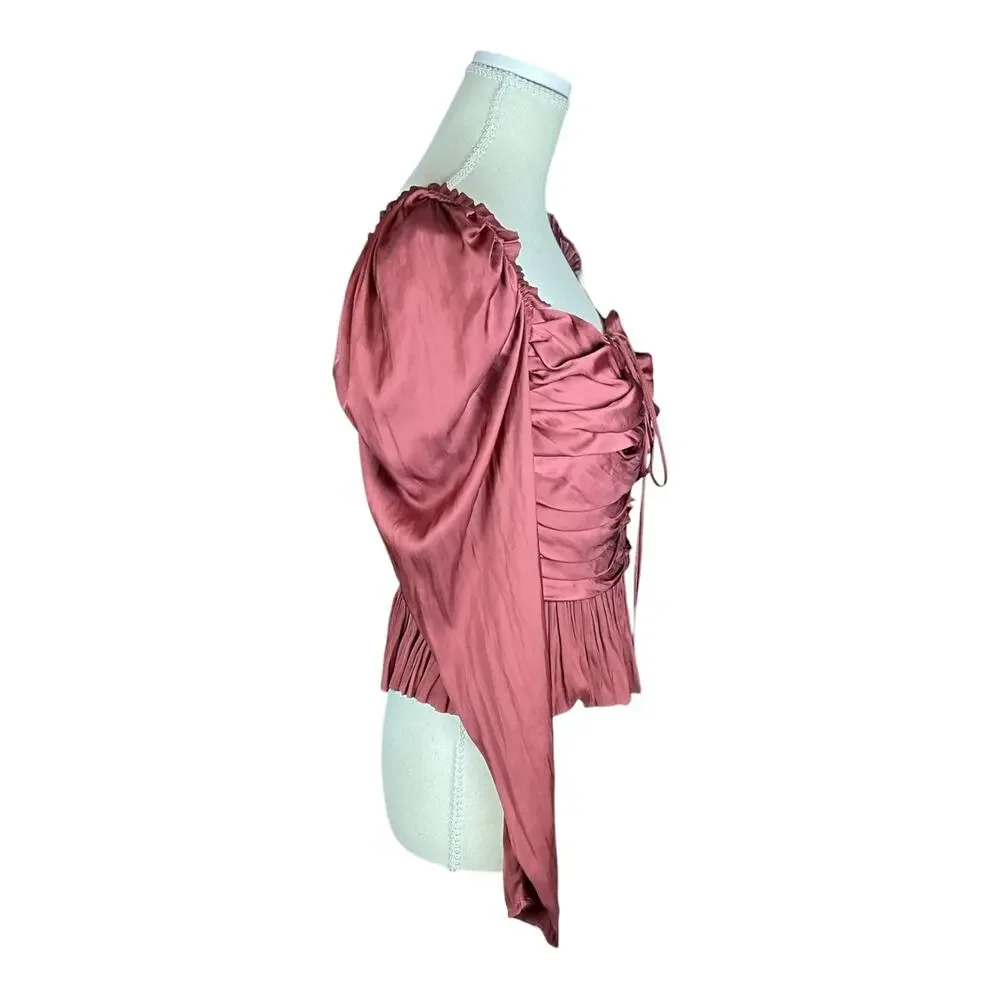 Ulla Johnson Mirelle Ruched Peplum Satin Blouse Desert Rose Size 6